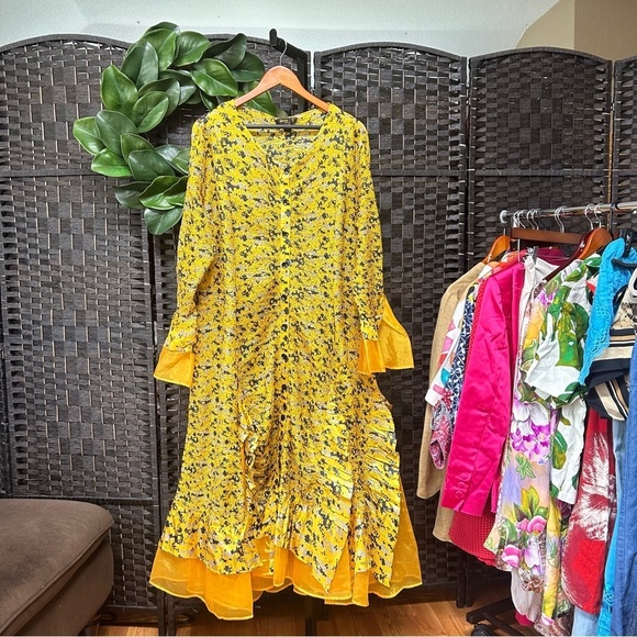 Jenny T. Dresses & Skirts - Jenny T golden yellow navy blue frilly Aline dress ruched pleats 1X